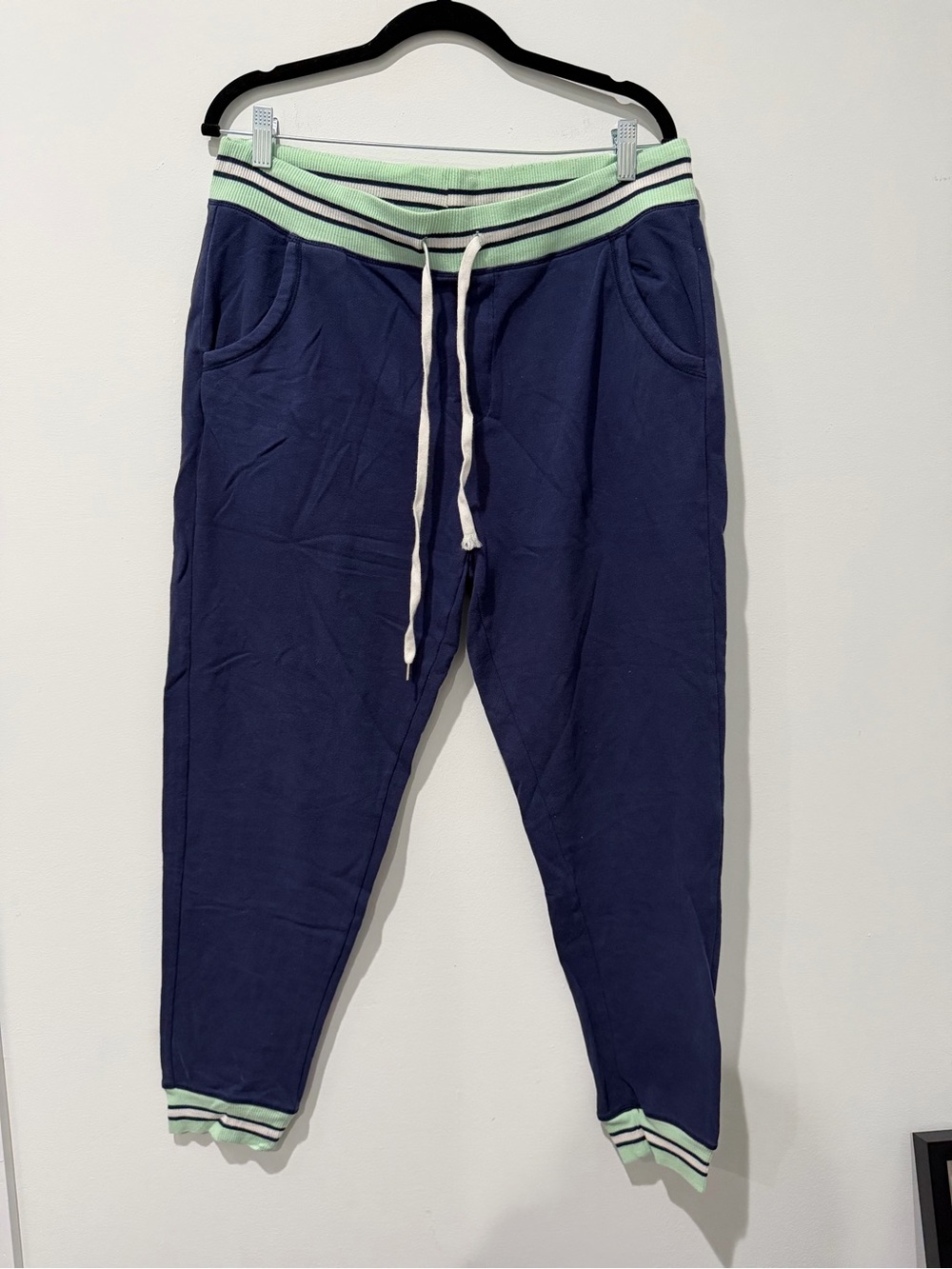 Women’s Navy Jogger Pants with Mint Stripe Waistband